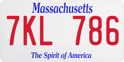 MA license plate 7KL786
