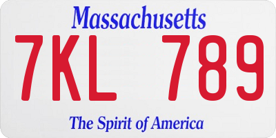MA license plate 7KL789