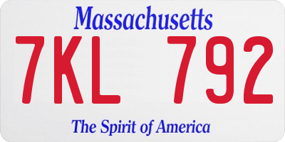 MA license plate 7KL792