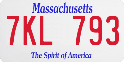 MA license plate 7KL793
