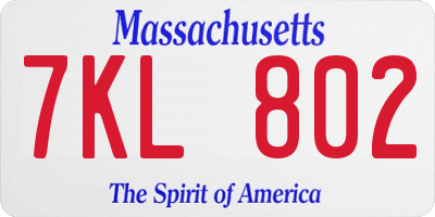 MA license plate 7KL802