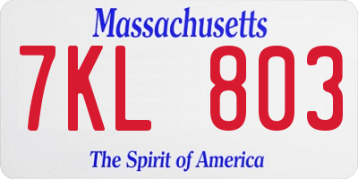 MA license plate 7KL803