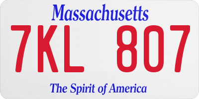 MA license plate 7KL807