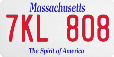 MA license plate 7KL808
