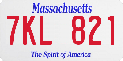MA license plate 7KL821