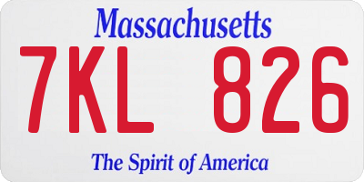 MA license plate 7KL826
