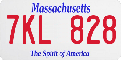 MA license plate 7KL828