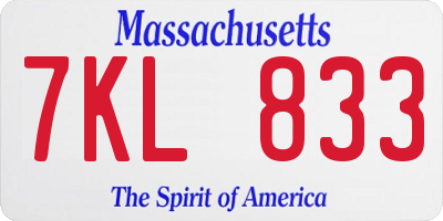 MA license plate 7KL833