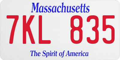 MA license plate 7KL835