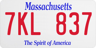 MA license plate 7KL837