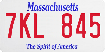 MA license plate 7KL845
