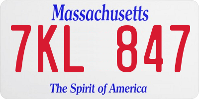 MA license plate 7KL847