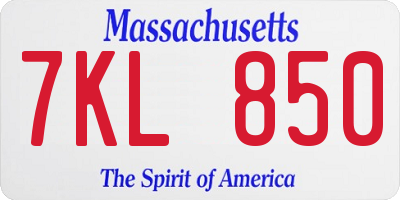 MA license plate 7KL850