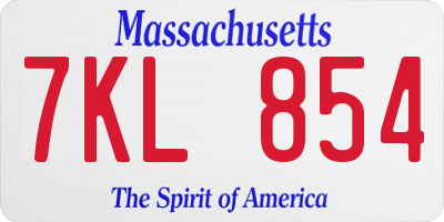 MA license plate 7KL854