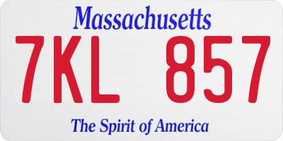 MA license plate 7KL857