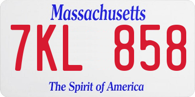 MA license plate 7KL858