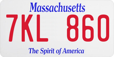 MA license plate 7KL860