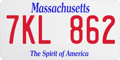 MA license plate 7KL862