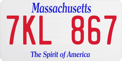 MA license plate 7KL867