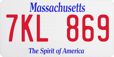 MA license plate 7KL869