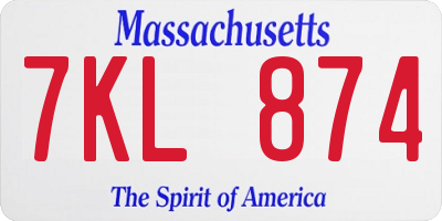 MA license plate 7KL874