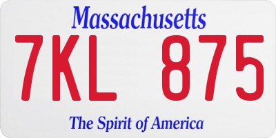 MA license plate 7KL875