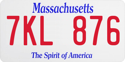 MA license plate 7KL876