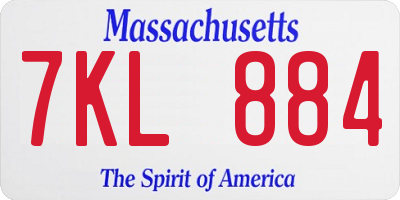 MA license plate 7KL884