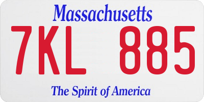 MA license plate 7KL885
