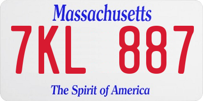 MA license plate 7KL887