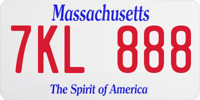 MA license plate 7KL888