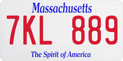MA license plate 7KL889
