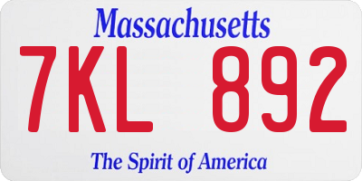 MA license plate 7KL892
