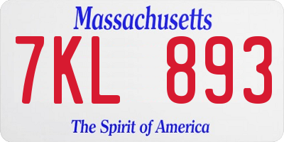 MA license plate 7KL893