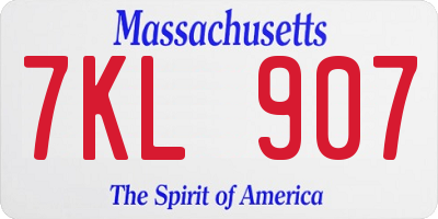 MA license plate 7KL907