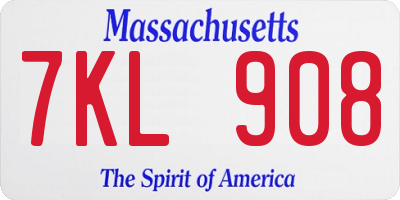 MA license plate 7KL908