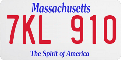MA license plate 7KL910