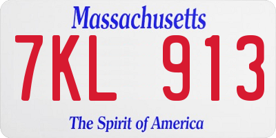 MA license plate 7KL913