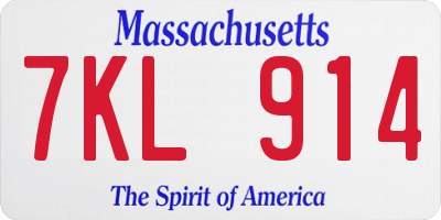 MA license plate 7KL914