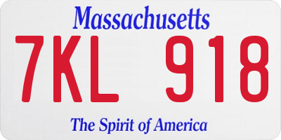 MA license plate 7KL918