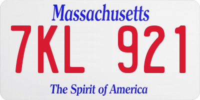MA license plate 7KL921