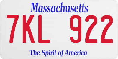 MA license plate 7KL922