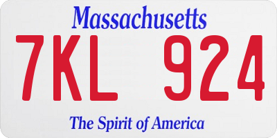 MA license plate 7KL924