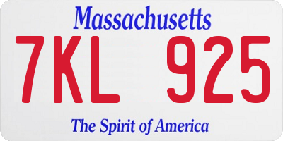 MA license plate 7KL925