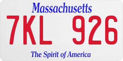 MA license plate 7KL926