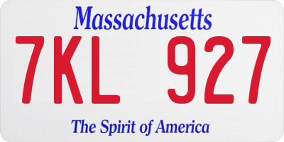 MA license plate 7KL927