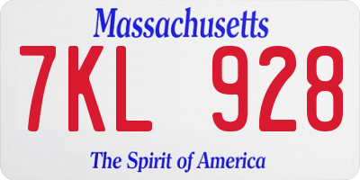 MA license plate 7KL928