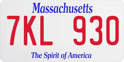 MA license plate 7KL930