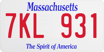 MA license plate 7KL931