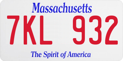 MA license plate 7KL932
